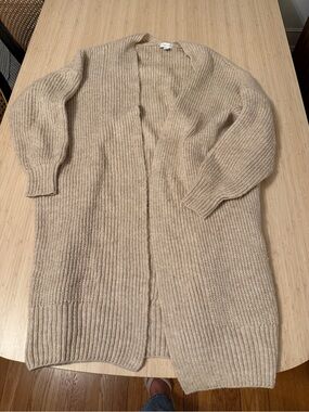 Topshop Neutral Tan Open-Front Ribbed Long Cardigan